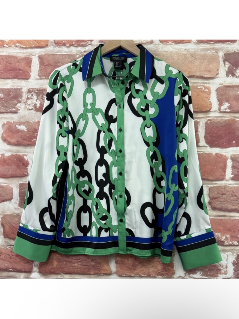 Rachel Zoe Top Women's Small Multicolor Chain Link Satin Casual Evening Shirt